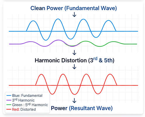 Diagram showing clean vs. distorted harmonic waveforms